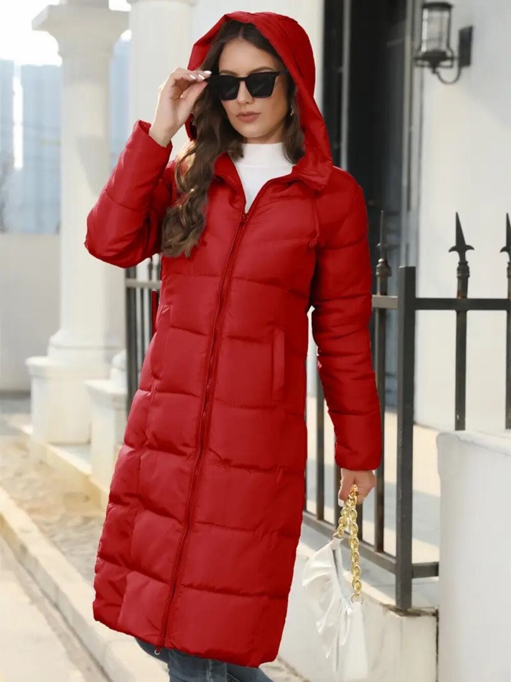 Ann Taylor Red Long Down Puffer Coat Women’s XL Goose Down Feather Winter Jacket